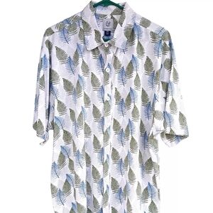 Leaf Patterned White and Green Men's Shirt